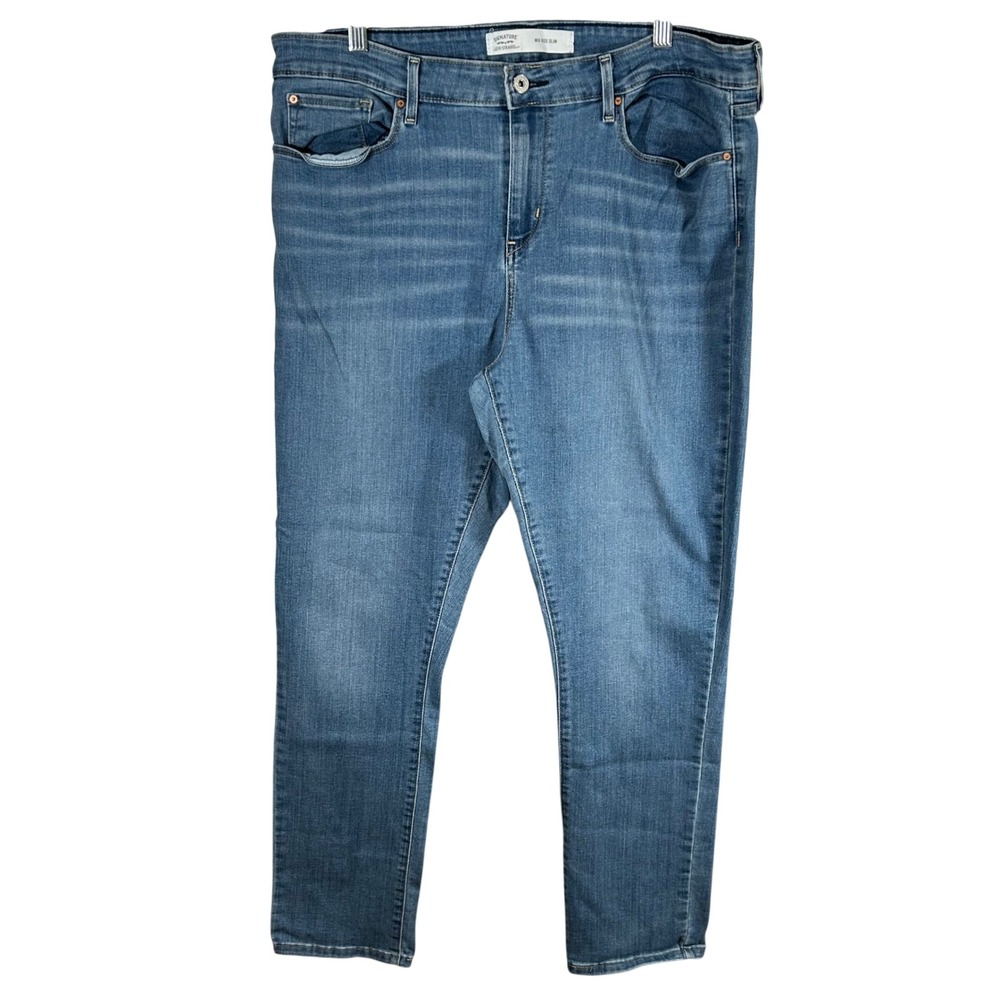 Signature by Levi Strauss Women 18M W34 L30 Mid Rise Slim Jeans Medium Wash Blue